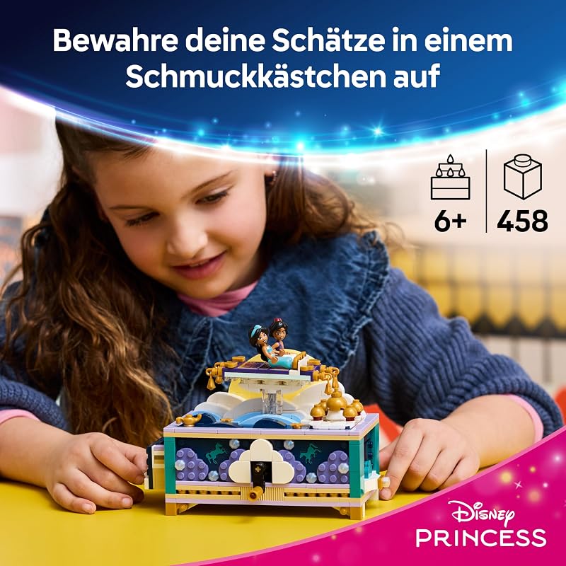 ǀ Disney Princess Jasmins Schmuckkästchen - Aladdin Set mit 2 Mini-Puppen, 2 Ringen und Dschinn Lampe - Zimmerdeko - Geschenk für Mädchen ab 6 Jahren und Fans - 43295