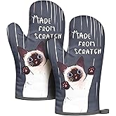 Slohif Funny Oven Mitt Heat Resistant for Women - 2 Pack Cat Cute Novelty Cool Kitchen Oven Mittens with 100% Cotton for Baking and Cooking Accessories