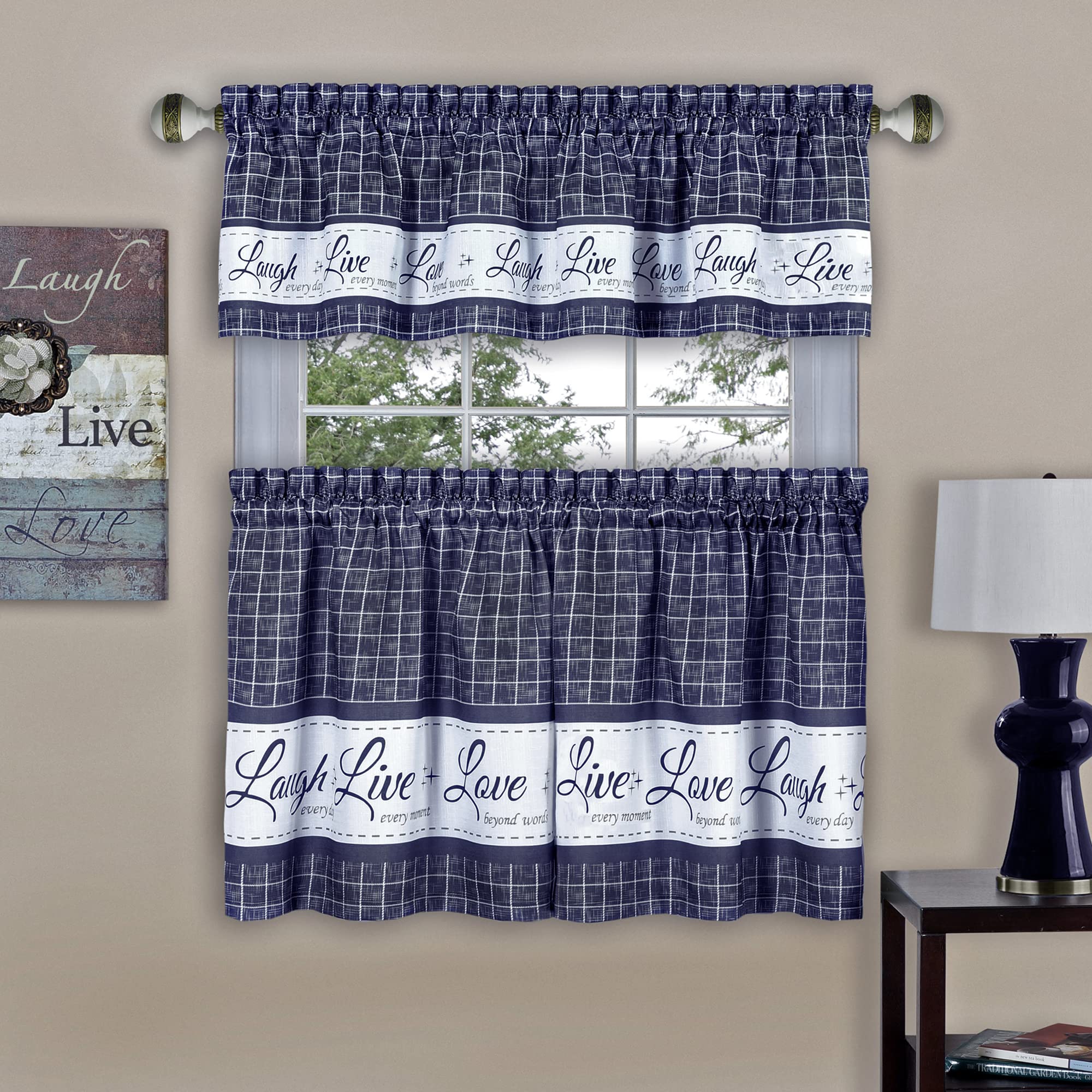 Achim Home Furnishings Soft Window Tier & Valance Set, Polyester, Navy, 36" W x 58" L (Pack of 1)