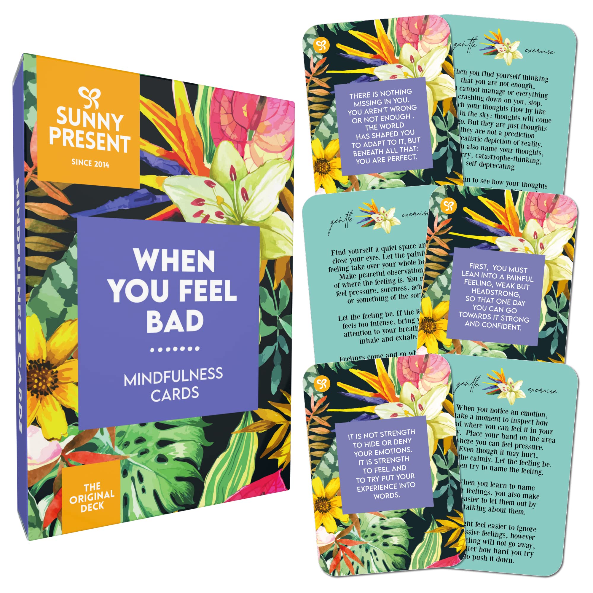 Sunny Present When You Feel Bad - 44 double-sided Mindfulness Cards with Positive Affirmations, Daily Well-Being Tool & Gift
