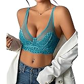 Avidlove Women's Lace Bra Underwire Unlined Mesh Lace Bra T-Shirt Bralette Peacock Blue XL