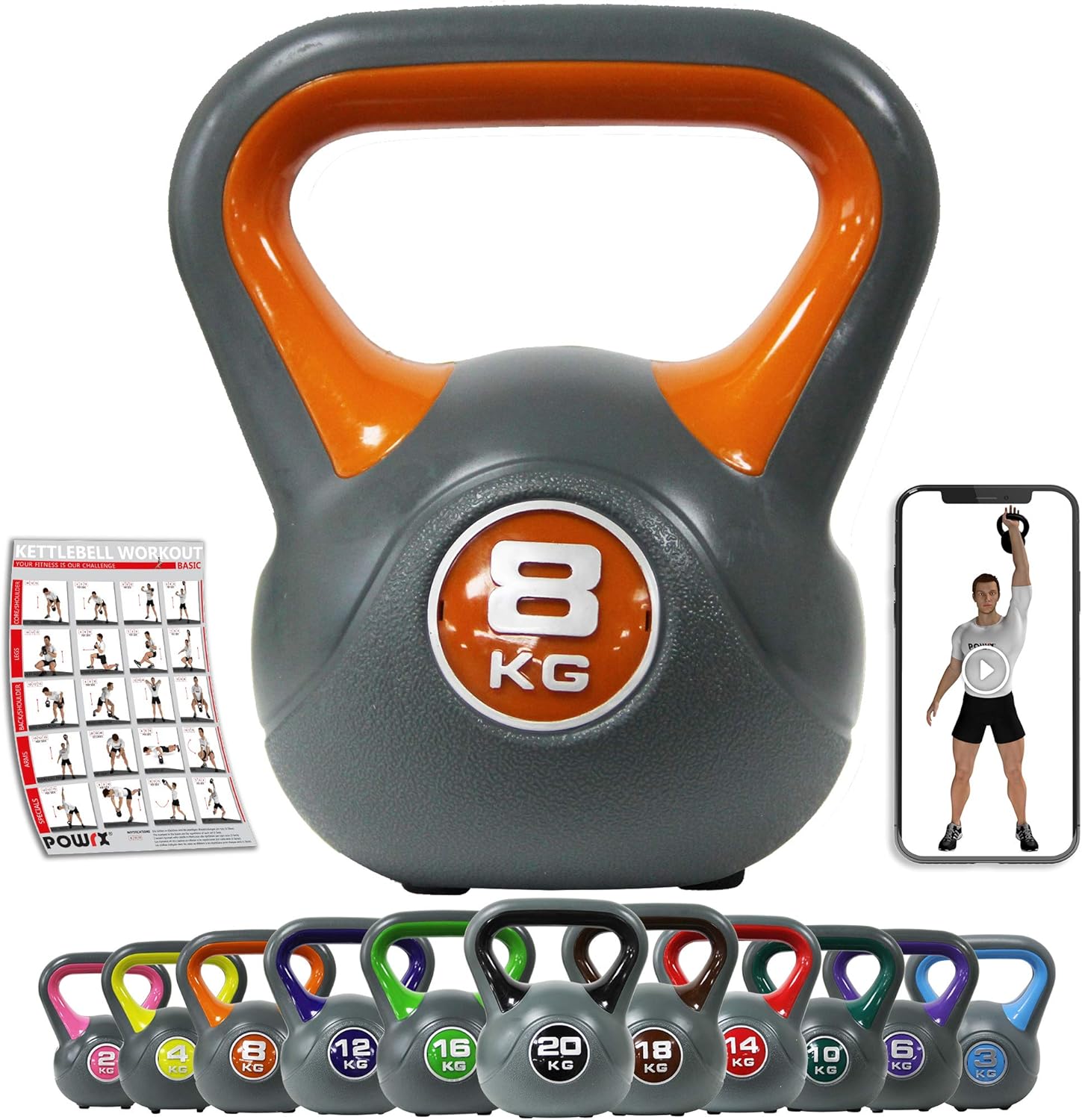 Powrx Kettlebell Plastic 220 kg incl. Workout (English language not