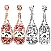 2 Pairs Champagne Bottle Earrings Rhinestone Champagne Wine Glass Drop Dangle Earrings for Women Pearl Beaded Party Celebration Earrings Holiday Gifts