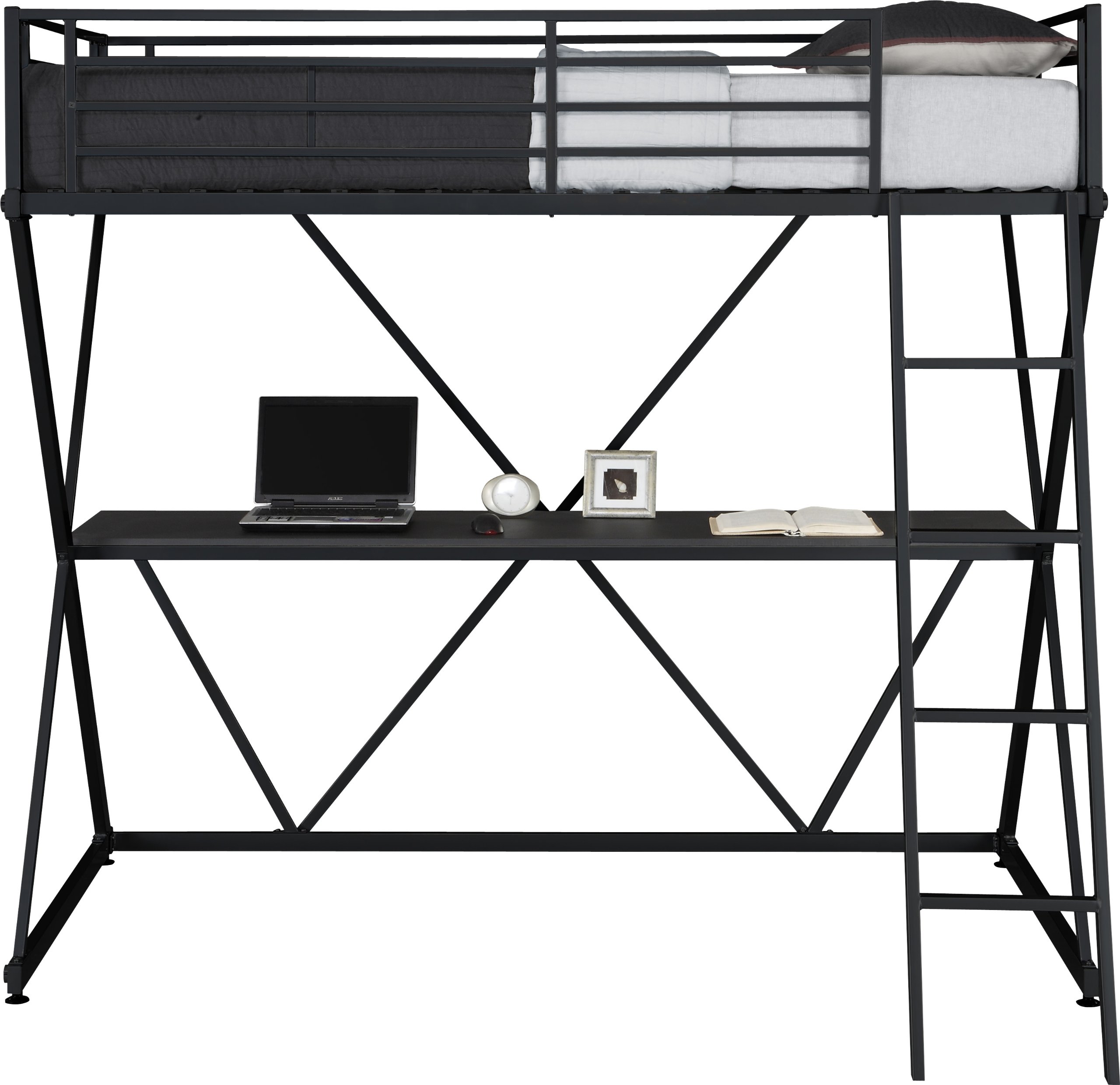 DHP XLoft Metal Bunk Bed Frame With Desk Space Saving Design Twin, Black on Galleon Philippines