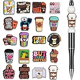 20 PCS Coffee Cup Silicone Bead, Silicone Focal Beads for Pens Bulk, Focal Beads for Keychain Making Necklace Bracelet Coffee Charms Beaded Pens DIY Gifts