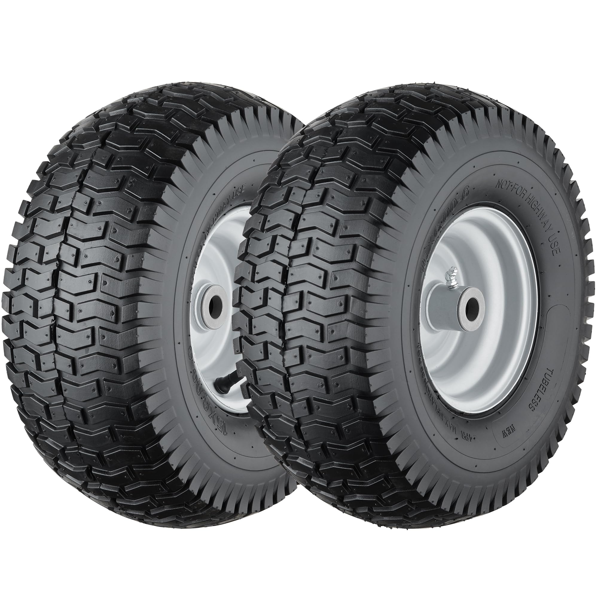Photo 1 of 15x6.00-6 Lawn Mower Tires, 4 Ply Tubeless Lawn Mower Tires 15x6x6, Front Lawn Tractor Tires, 3” Offset Hub Long with 3/4” Bushings Garden Tire for Riding Lawn Mower by Cubesprings - 2Pack