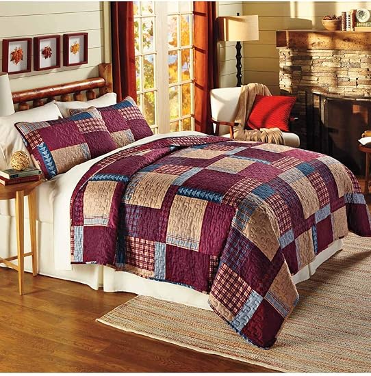 Carol Wright Gifts Cozy Cabin Quilt Set, Color Burgundy