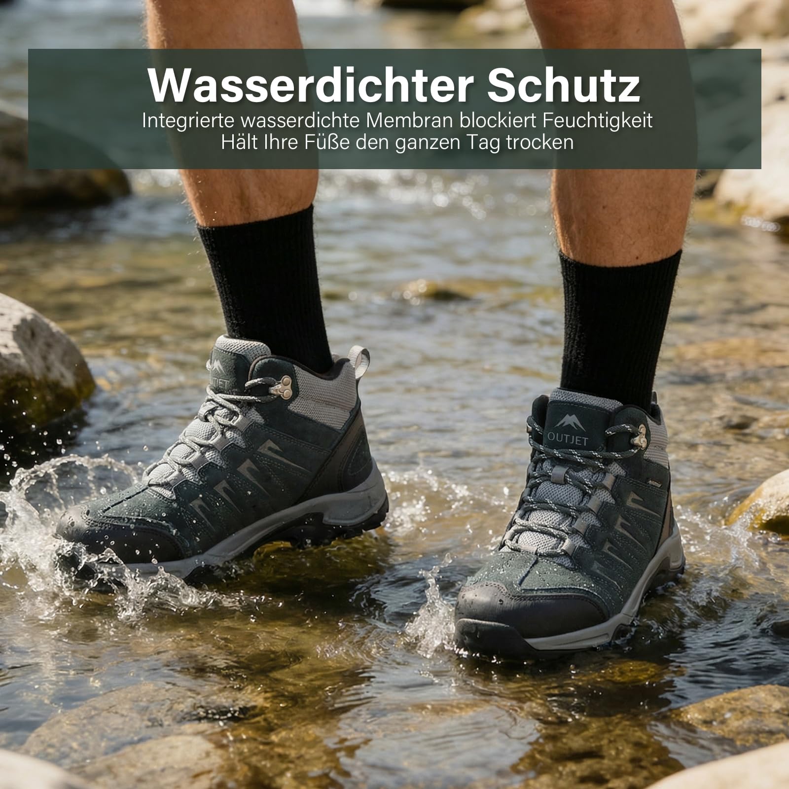 OUTJET Wanderschuhe Herren Wasserdicht Leder, Outdoor Hiking Schuhe rutschfest und Komfortabel 4