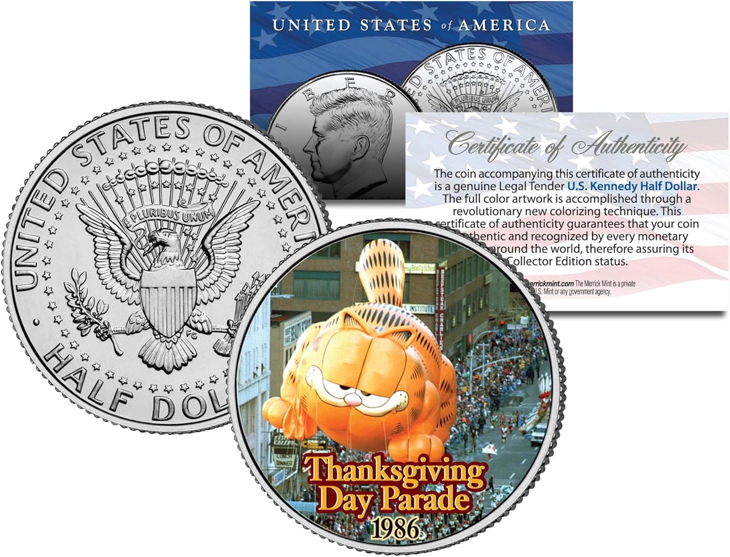 GARFIELD BALLOON 1986 THANKSGIVING PARADE Colorized Kennedy Half Dollar