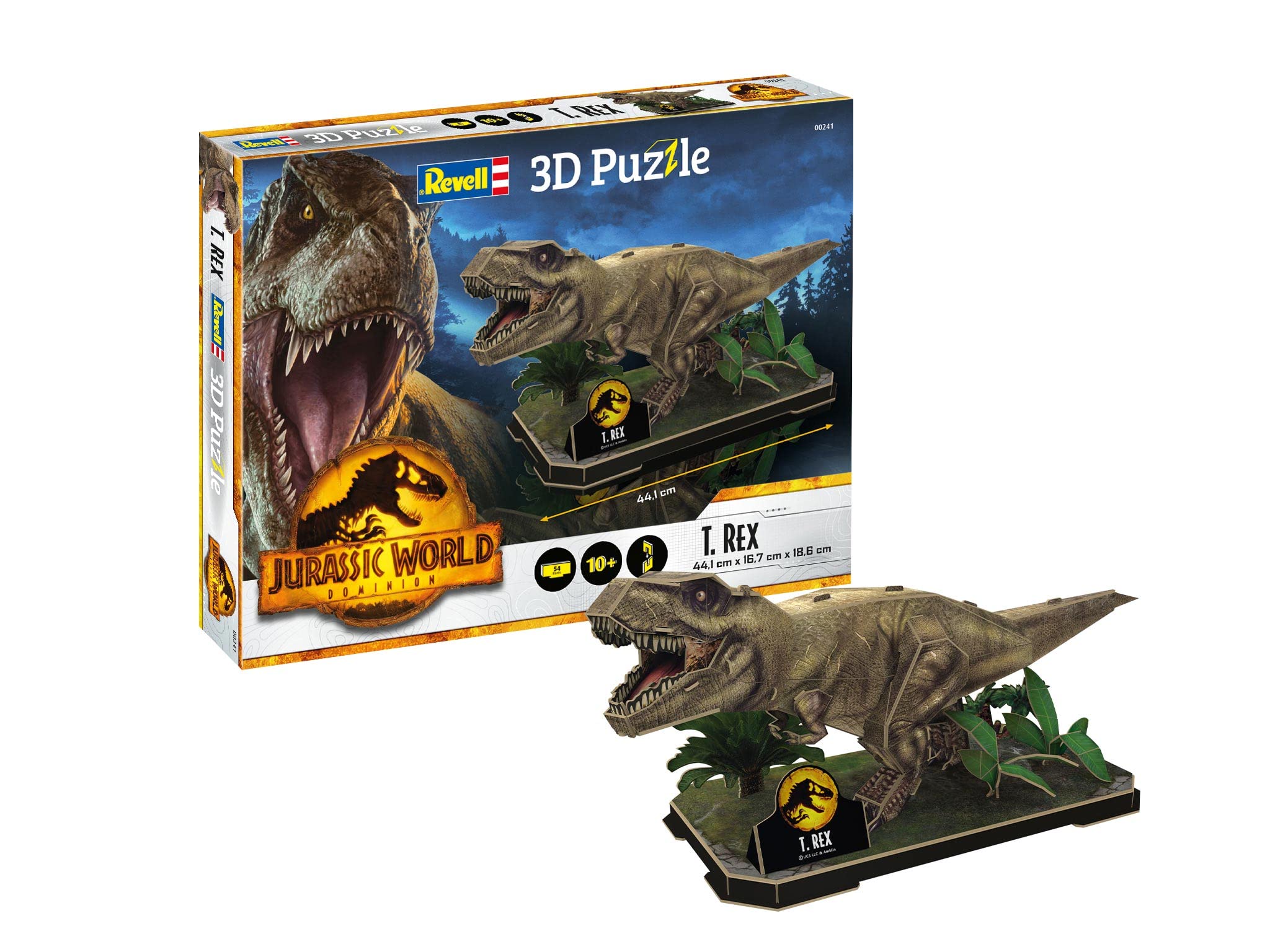 Revell 3D Puzzle 00241 Jurassic World Dominion - T. Rex 54 Pieces, Highly Detailed, With Diorama Base, 44cm in length, Fun & Easy To Build