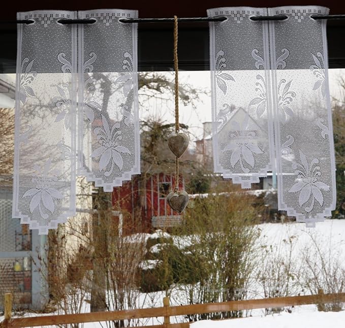 fashion and joy Meterware Scheibengardine nach Maß Höhe 30cm Treppenform Breite in 28cm-Schritten wählbar Ornament Blumen in 