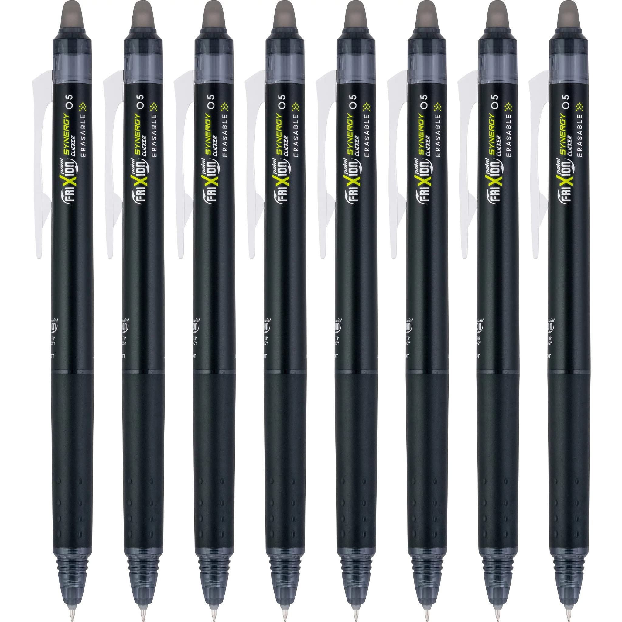Photo 1 of Pilot, FriXion Synergy Clicker Erasable, Refillable, Retractable Gel Ink Pens, Extra Fine Point 0.5 mm, Pack of 8, Black