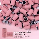 MelodySusie 100 Pcs Nail Drill Bits 240 Grit Sanding Bands Pink view 4