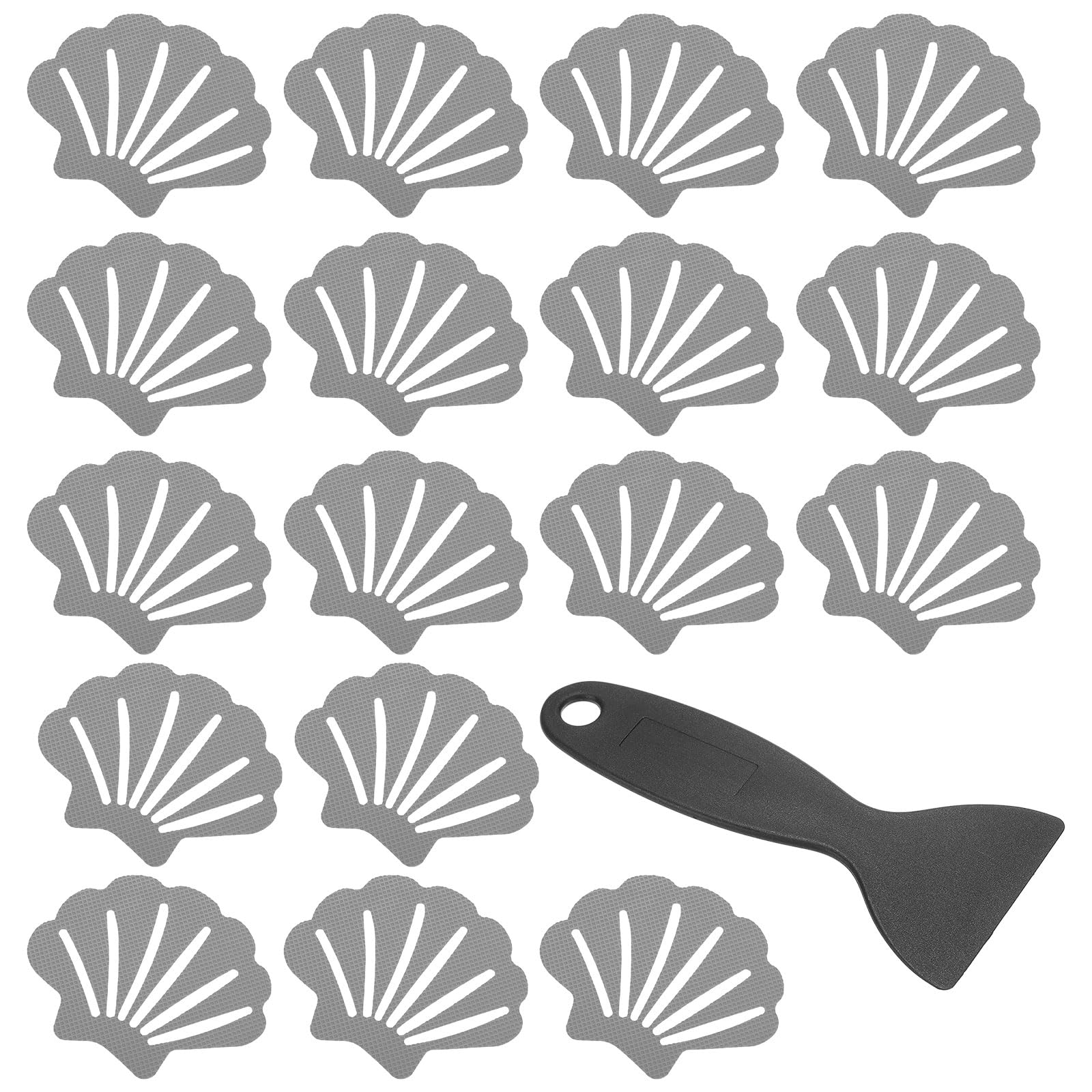 PATIKIL 30 Pcs Non Slip Bathtub Stickers, Anti Slip Shower Stickers with Scraper Bathroom Shower Floor Decals Sea Shell Shape Cute Treads Tubs, Gray