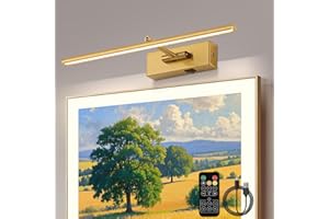 iYoee Battery Operated Picture Light with Remote,Wireless Dimmable Wall Art Lights for Paintings Rechargeable Home Decor 16‘’ Gallery Light Brass Artwork Lighting for Canvas