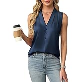 Blooming Jelly Women's Dressy Tank Tops Summer Sleeveless Work Blouses Silk Satin V Neck Shirts Business Casual Outfits