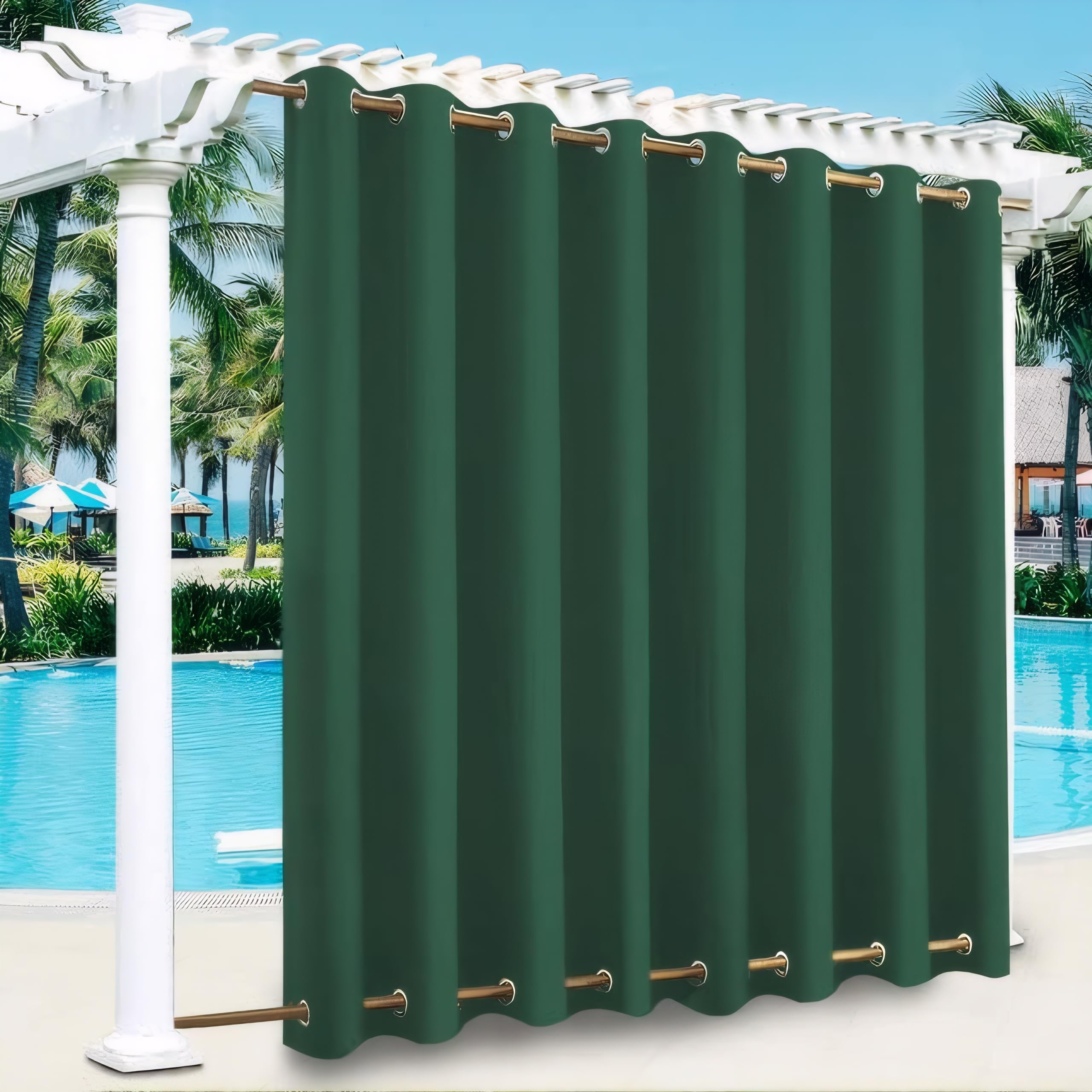 LiveGo Outdoor Curtains for Garden Patio Gazebo Pergola,Waterproof,Windproof,Blackout Thermal Insulated Double Grommet(Top and Bottom) Outdoor Curtains for Garden Patio Door(1 Panel,100"*84",Green)