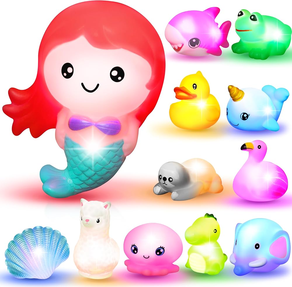 JOYIN 12 Pack Light-Up Bath Toys Mermaid Bath Set Kids Neon Floating Toys