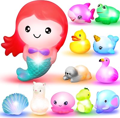 JOYIN 12 Pack Light-Up Bath Toys Mermaid Bath Set Kids Neon Floating Toys