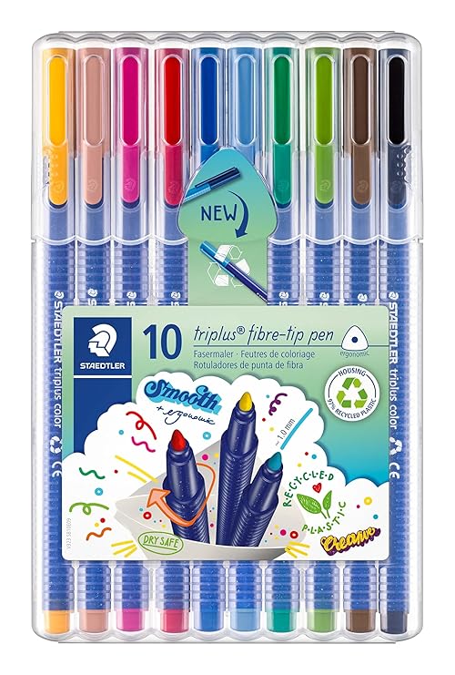 STAEDTLER 323 Triplus Colour Fibre-Tip Pens, 1.0 mm, Assorted Colours, Pack of 10