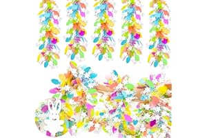 TURNMEON 5 String Easter Egg Bunny Garland Decorations, Total 33 Ft Colorful Easter Tinsel Garland Metallic Streamer Glitter Twist Hanging Decorations for Easter Party Tree Decor, Each 6.6 Ft by 5"