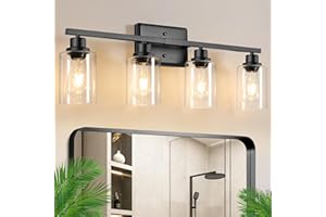 Ascher Bathroom Light Fixtures, 4-Light Vanity Lights with Clear Glass Shade, Modern Black Finish Wall Light for Mirror Bedro