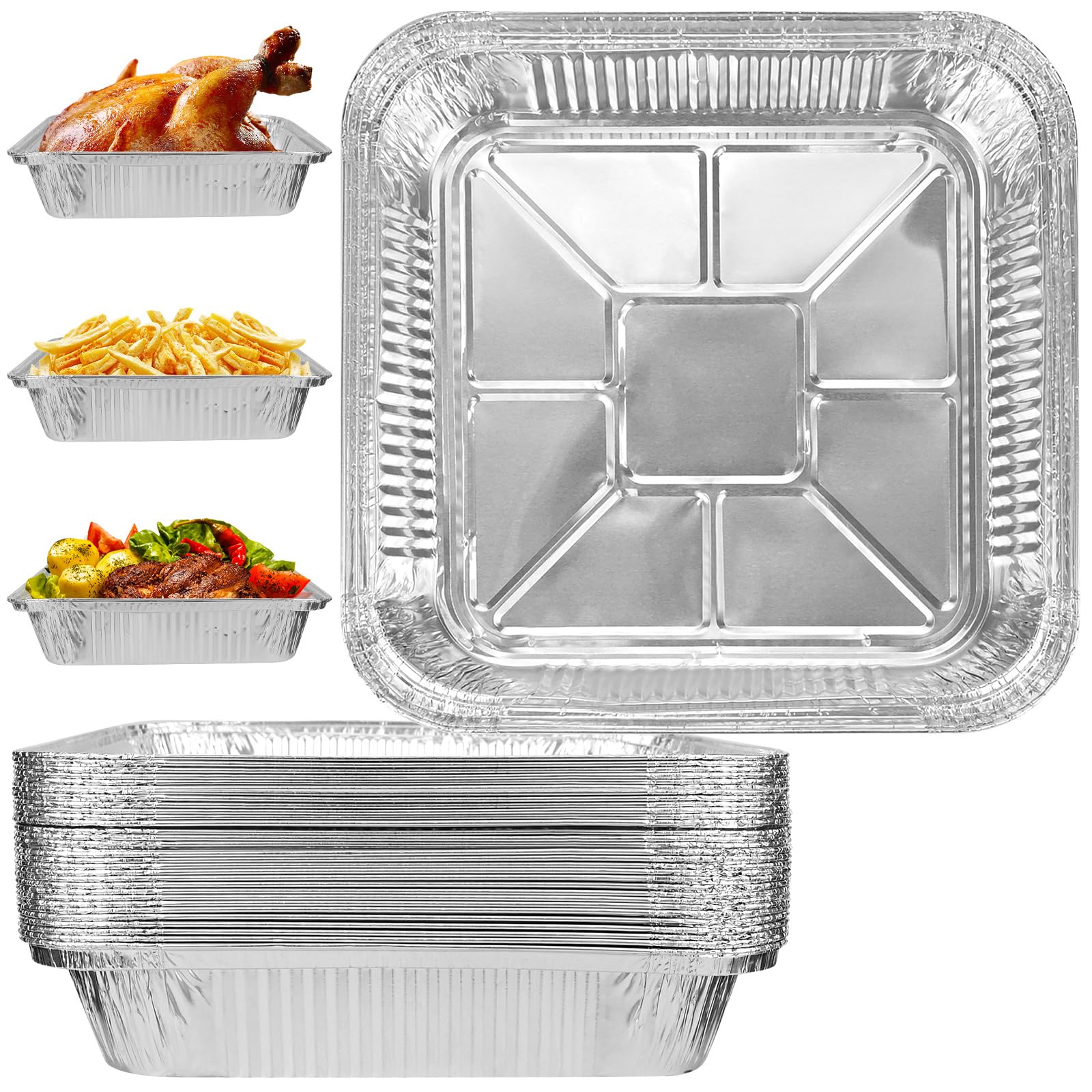 30 Packs Aluminum Foil Trays, 8 Inch Square Foils Baking Trays Tin Foil Containers, Disposable Foils Air Fryer Liner Trays Containers for Baking, Broiling, Cooking, Roasting, Storage