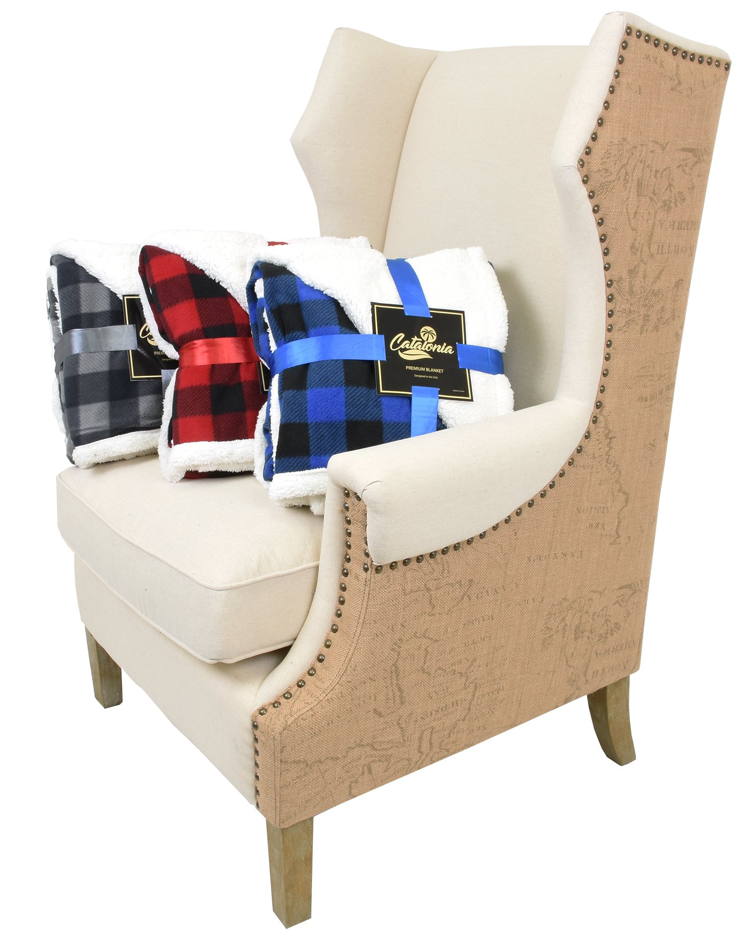 Sherpa Throw Blanket, Luxury Reversible Cozy Fleece Blanket, Warm Super Soft Comfort Caring Gift for Children and Adult, 152cm x 127cm, Black Plaid by Catalonia