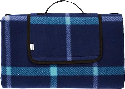 Amazon Basics Picnic Travel Blanket Waterproof Backing 200 x 200 cm Blue