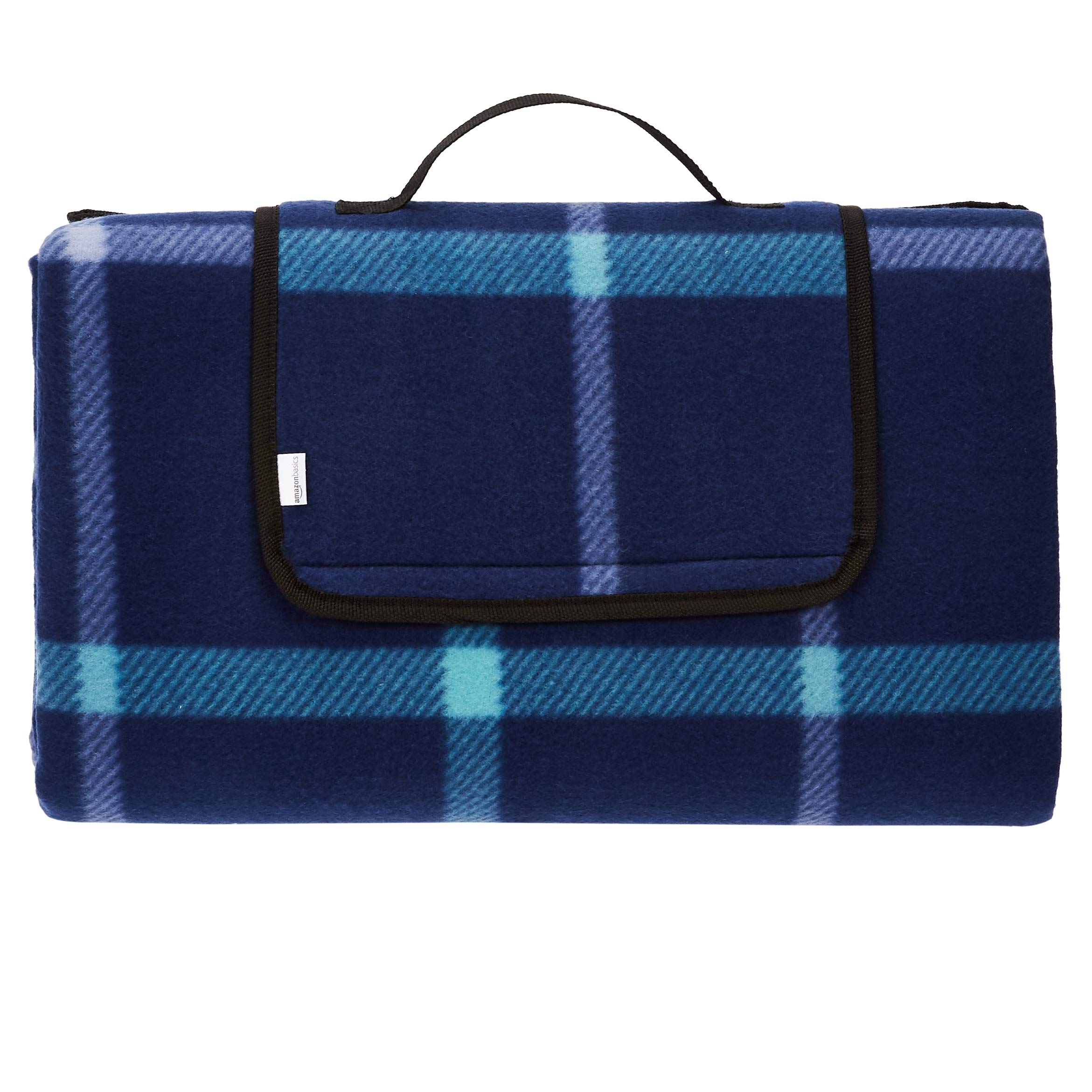 Amazon Basics Picnic Travel Blanket with waterproof backing, 200 x 200 cm (Rectangular), Blue/White, Kitchen