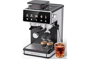 AMZCHEF 20 Bar Espresso Machine with Grinder - 3 Temp Coffee Machine with 20 Grinding Settings, Hot/Cold Brew Espresso Maker with Milk Frother, Coffee Maker for Latte/Cappuccino,61oz Water Tank, Black