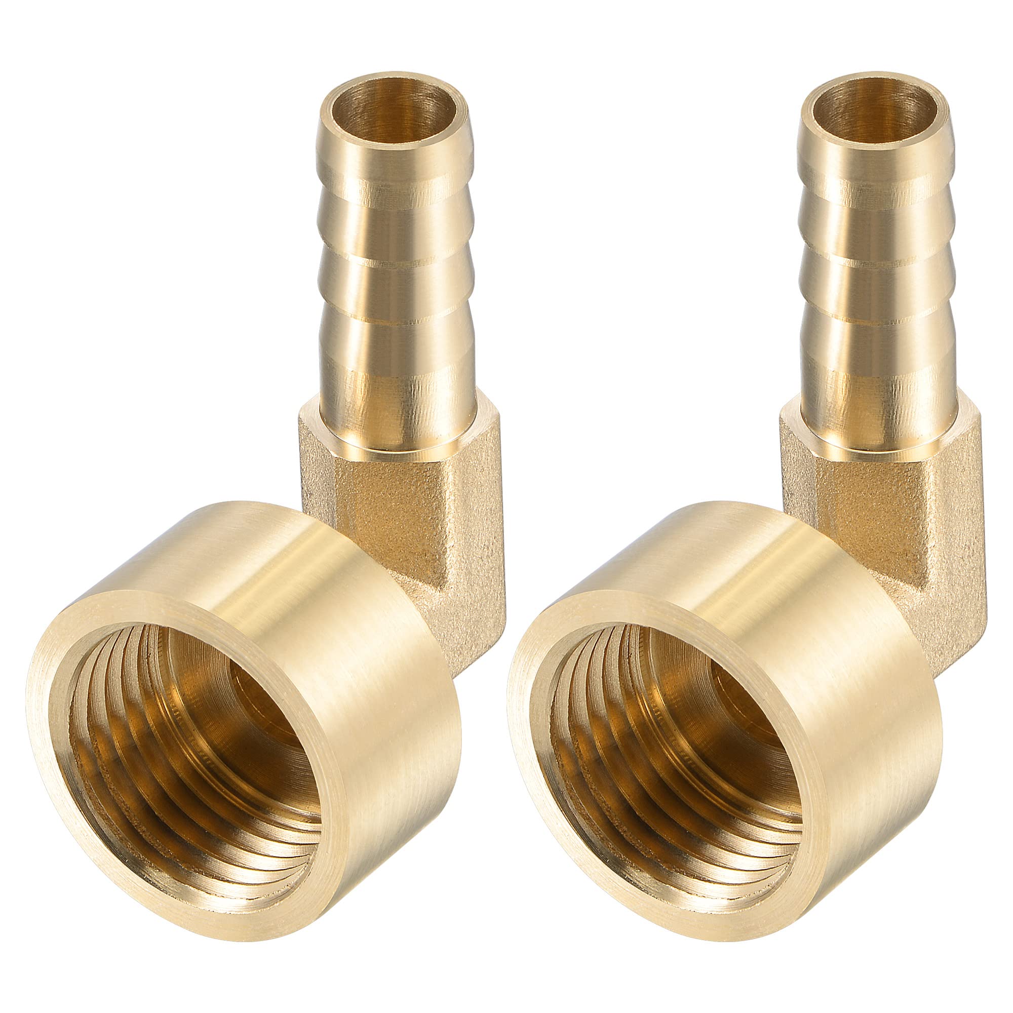 sourcing map Brass Hose Barb Fitting Elbow, 10mm Barbed x G1/2 Female Pipe Connector Adapter for Water Fuel Air, Pack of 2