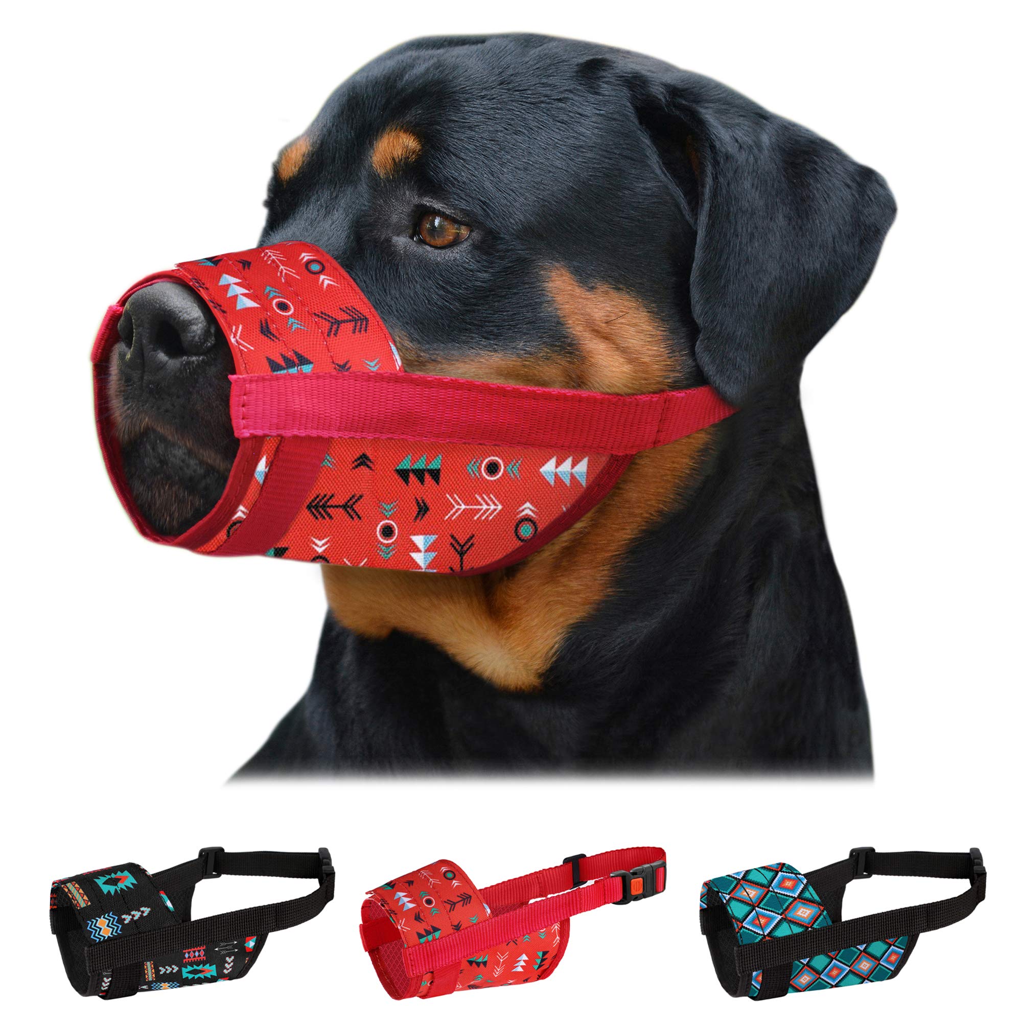 CollarDirect Dog Muzzle for Small Medium Large Dogs Soft Breathable Nylon Safety Pattern Mouth Cover Anti Biting Barking Print Pet Muzzles (Pattern 1, L/XL)