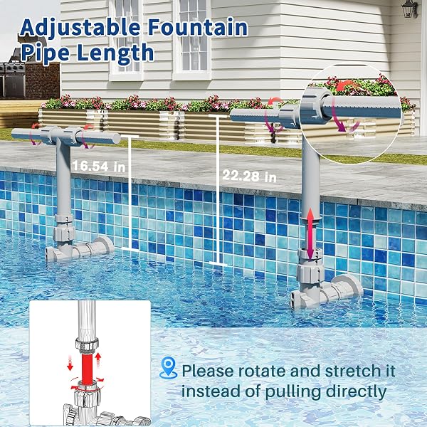 2026 DUAL SPRAY POOL FOUNTAIN, 2-IN-1 RETRACTABLE HEIGHT 360° ADJUSTABLE WATERFALL SPRINKLER FOUNTAIN, HIGH-PRESSURE POOL SPRAY FOUNTAIN FOR SWIMMING POOL SPA COOLING, GREY