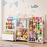 BBLIKE 3in1 Stuffed Animal Storage Organizer - Toy Storage with Kids Bookshelf & Large Plushies Holder for Kids Room - Multi-Functional Furniture for Nursery, Bedroom, and Playroom, White