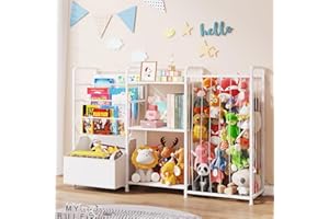 BBLIKE 3in1 Stuffed Animal Storage Organizer - Toy Storage with Kids Bookshelf & Large Plushies Holder for Kids Room - Multi-Functional Furniture for Nursery, Bedroom, and Playroom, White