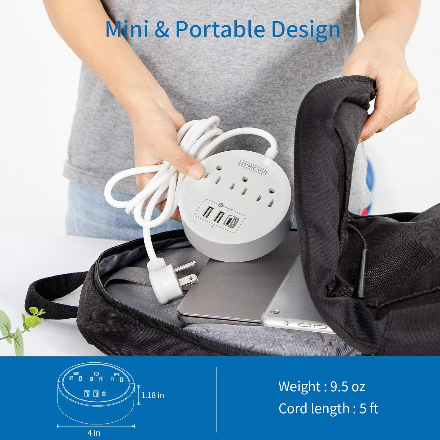 USB C Power Strip with 30W Power Delivery, NTONPOWER Flat Plug Power Strip with 5ft Extension Cord, 3 Outlets 3 USB Desktop Charging Station, Wall Mountable, Compact for Office Home Dorm Essentials: Electronics