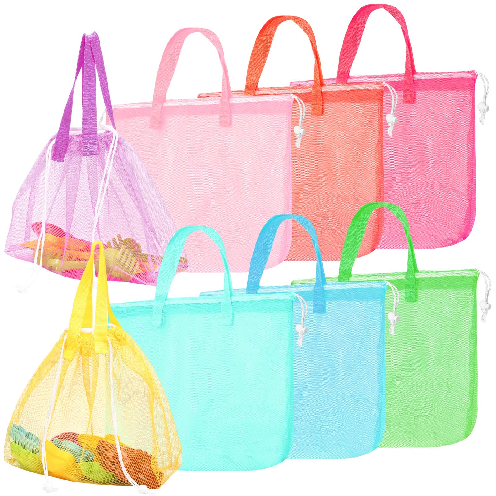 Photo 1 of Paterr 8 Pcs Mesh Beach Tote Bag Seashell Bags Foldable Large Beach Toy Organizer with Drawstring, Pool Gym Swimming Camping Accessories Lightweight Foldable Birthday Gifts, 8 Colors