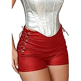 Benfoly Leather Shorts for Women High Waisted Lace Up Side Stretchy Sexy Mini Booty Short Y2K Rave Club Party Concert Winter
