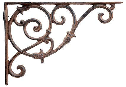Decorative Wall Shelf Bracket Ornate Curly Floral Vine Brace Brown