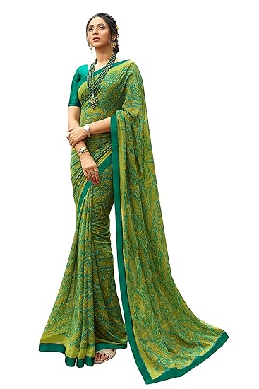 Women's Georgette Printed Regular Saree With Jaquared Butti Blouse
