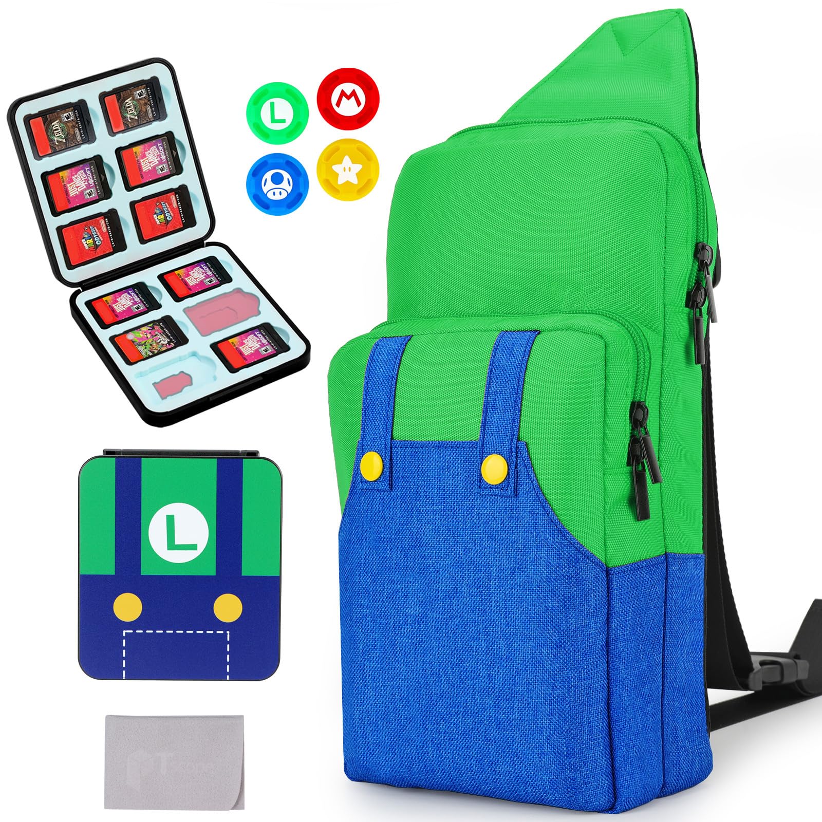 Photo 1 of **************ONLY INCLUDES THE BACKPACK*****************
Owngen Travel Bag for Nintendo Switch/Lite/OLED, for Super Luigi Portable Gaming Sling Chest Shoulder Crossbody Carrying Accessories Storage Backpack with Cute Game Card Case, 4 Thumb Grip Caps