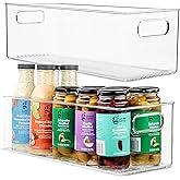 Plastic Food Storage 2 Pack Clear Container Bin with Handles for Organizing Kitchen, Pantry, Refrigerator, Freezer, Pantry, Cabinet, Closet, Bathroom. 16”x6”x5”