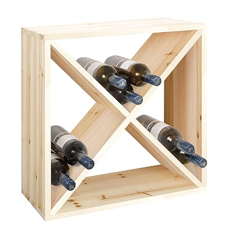 Weinregal / Flaschenregal System Modul X-CUBE für 24 Flaschen, Holz Kiefer natur, stapelbar / erweiterbar - H 50 x B 50 x T 2