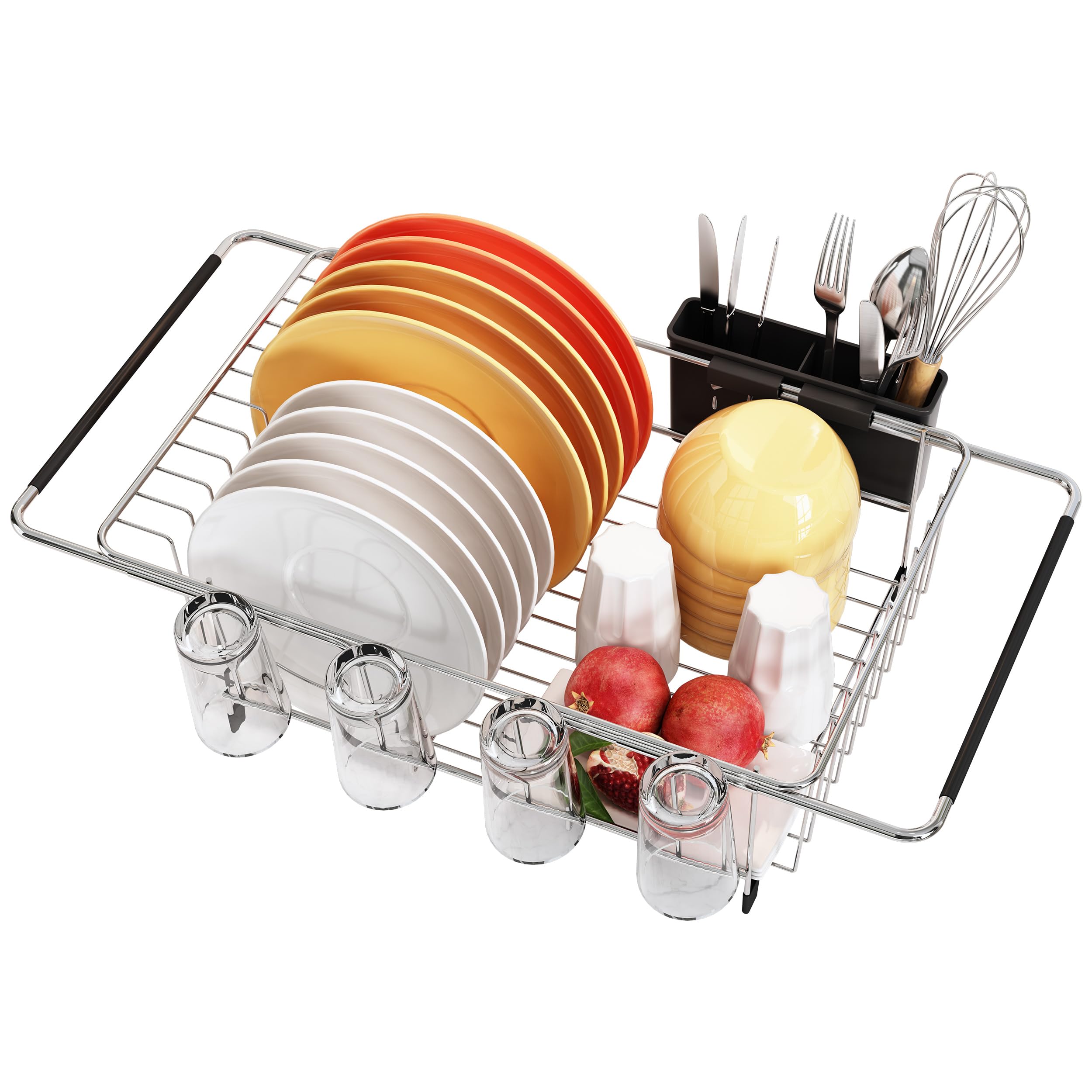 romision in Sink Dish Drying Rack, Stainless Steel Dish Drainers for Kitchen Sink, Use for Countertops & in Sinks & Over Sink, Compact Dish Dryer Racks with Utensil & Cup Holder, Sliver Image