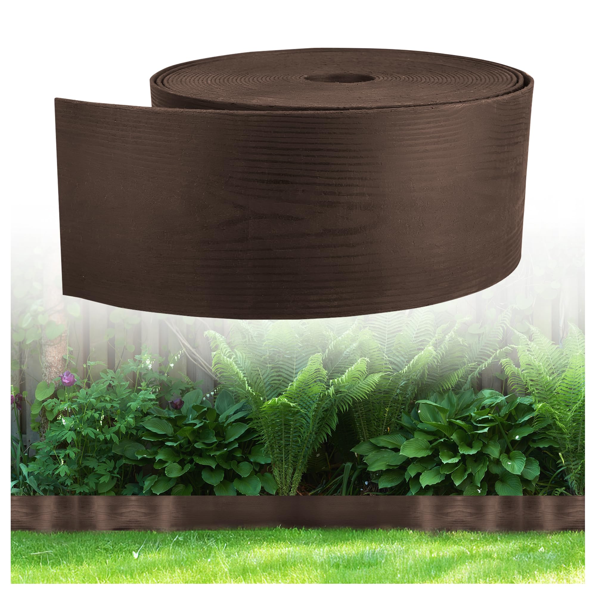 GARDENIX WoodBorder Flexible Wood Look Lawn Edging Flower Bed Border Plastic Length 10 m Height 13 cm Brown