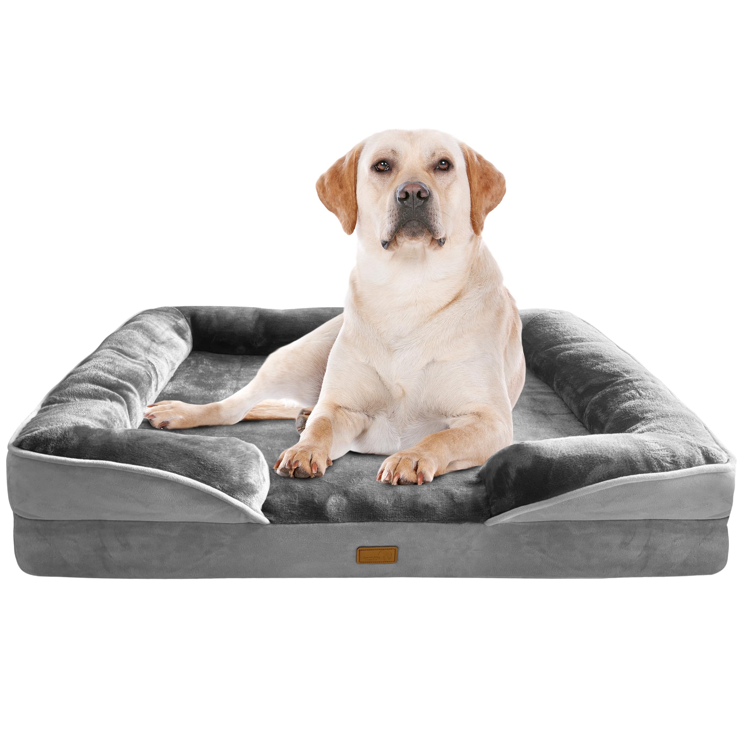 Spotted Play Orthopedic Dog Bed with Sides - Dog Sofa Beds for Extra Large Dogs, Supportive Foam Pet Couch Bed with Washable Removable Cover, Waterproof Lining and Non-Slip Bottom, Grey - XL Image