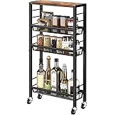 Homedawn Narrow Storage Cart with Wheels,4-Tier Narrow Kitchen Carts Slim Rolling Cart,Skinny Storage Cart for Small Spaces,Rolling Utility Cart for Livingroom,Diningroom,Office,Laundry Room,Bathroom