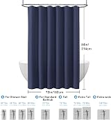 Shower Curtain Navy Blue 182x214cm with Metal Hooks Weighted Hem view 6