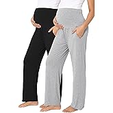BRATUC Maternity Pajama Pants Viscose from Bamboo Pregnancy Lounge Pants Soft Comfy Loose Stretchy Trousers with Pockets